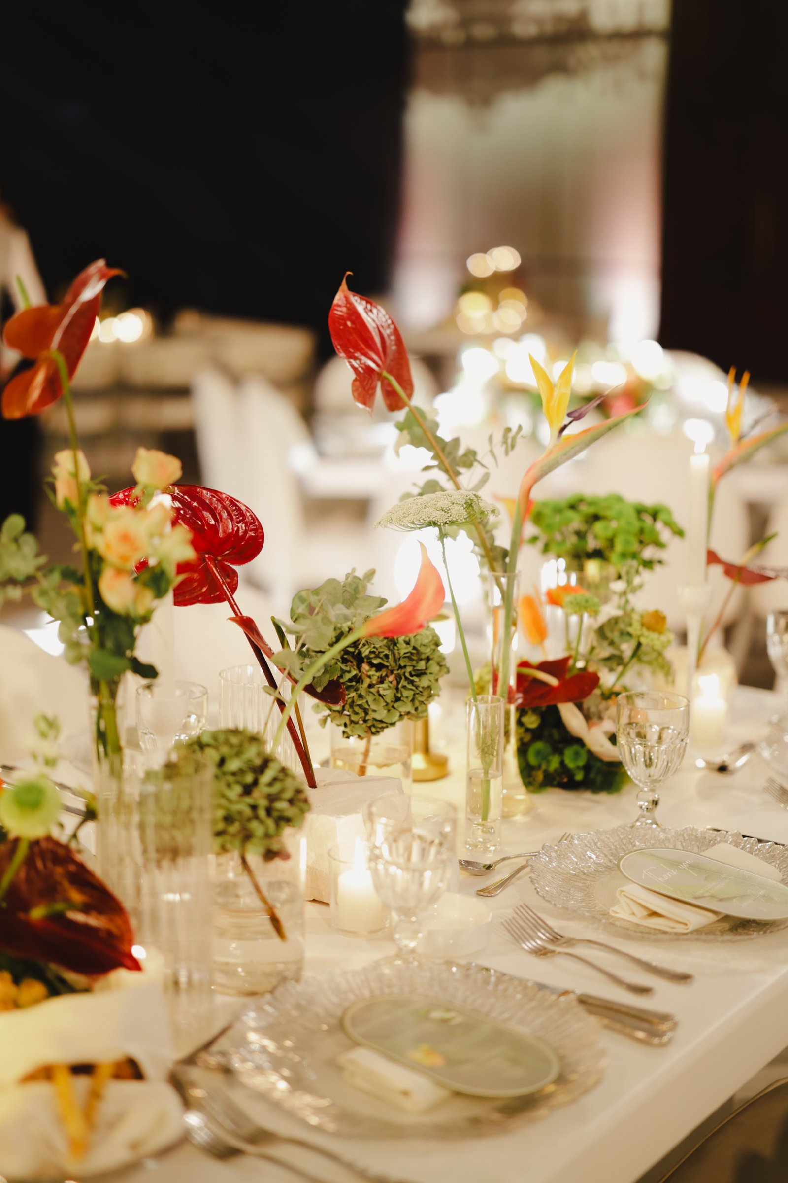 Candlelit floral tablescape
